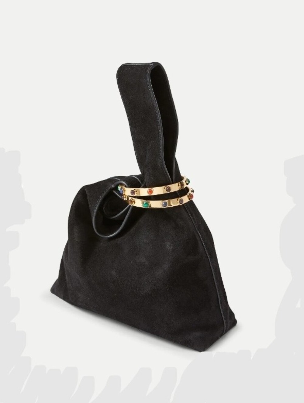 Black Suede Knot Wristlet Bag with Gold Accent - Picture 6 of 10